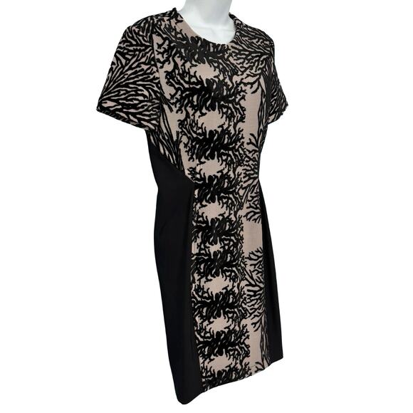 Yigal Azrouel Coral Reef Burnout Black Tan Short Sleeve Sheath Dress size 10 - Picture 7 of 11